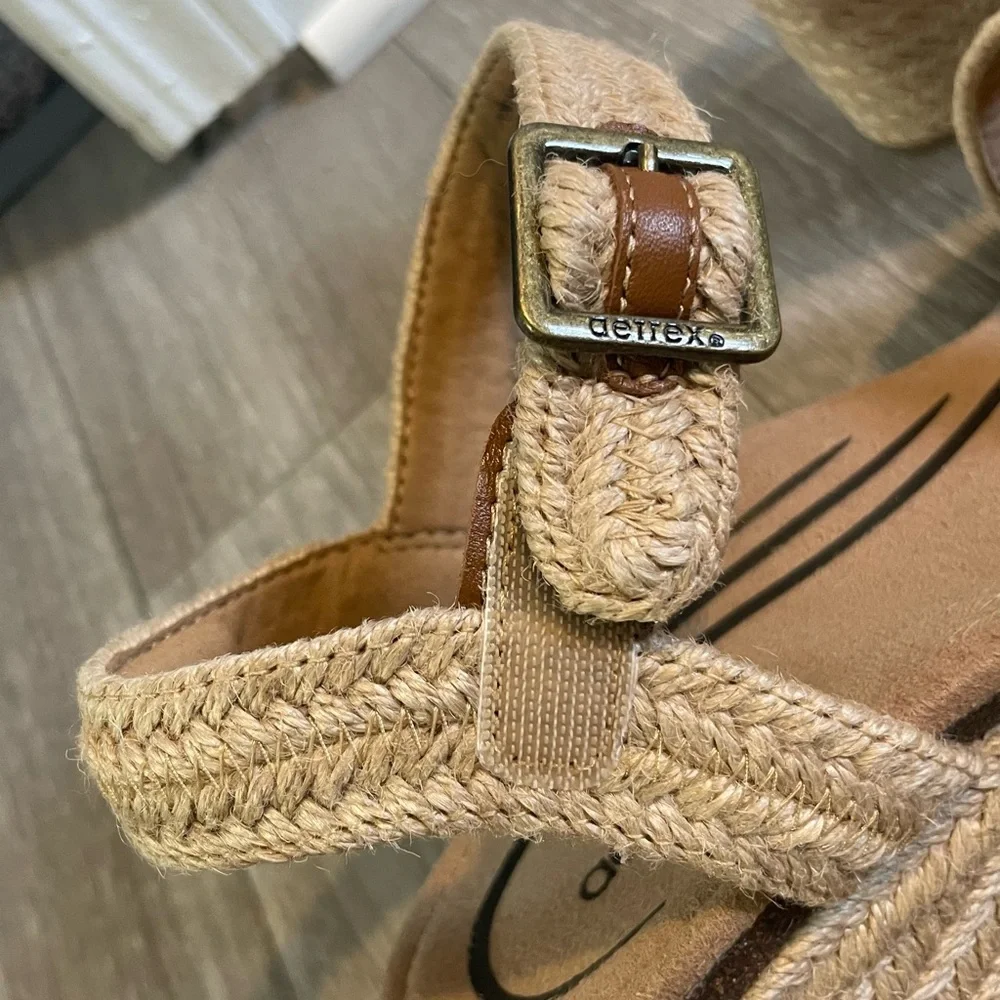 Aetrex Cream Sidney Espadrille wedge Sandals Sz 38
